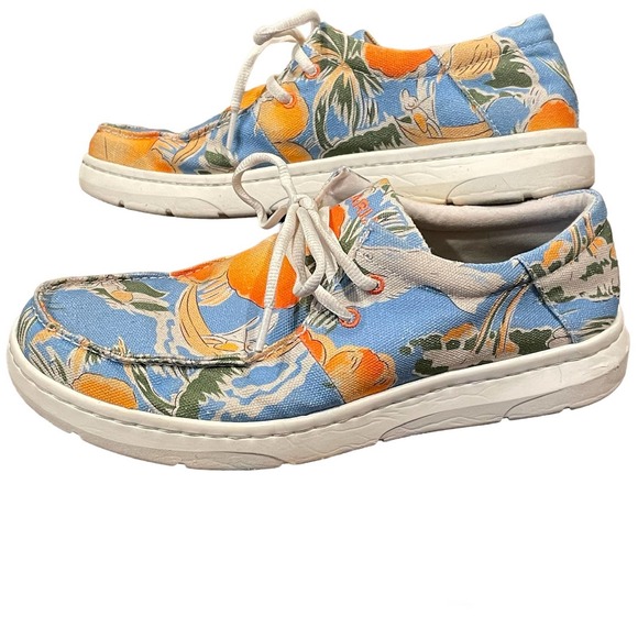 Ariat Hilo Hula Print Canvas Boat Shoe Mens size 9.5 Blue Orange Coastal Moc main image 7